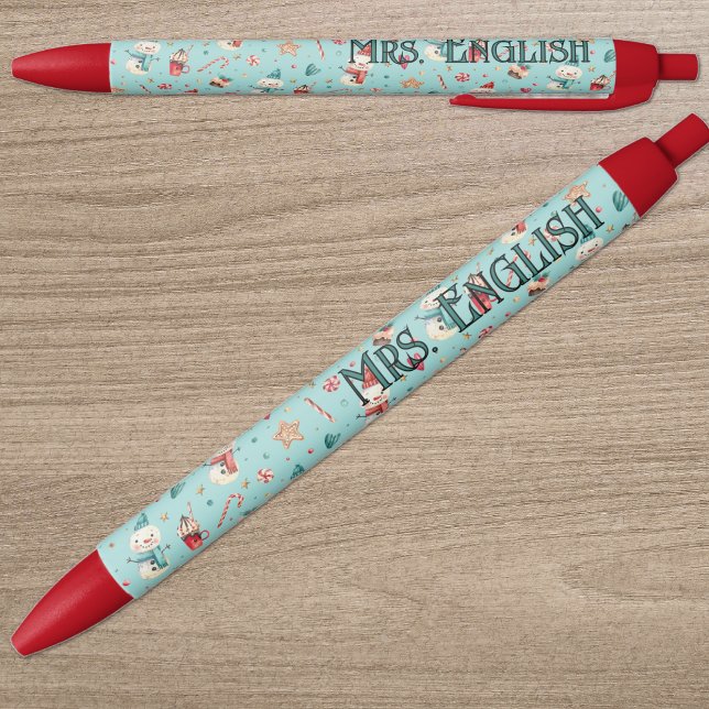 Stylo Bleu Teacher Name || Holiday Cookies and Candy Pattern (Créateur téléchargé)