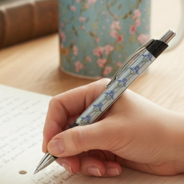 Stylo Blue Striped Floral Archive Personalized (Créateur téléchargé)