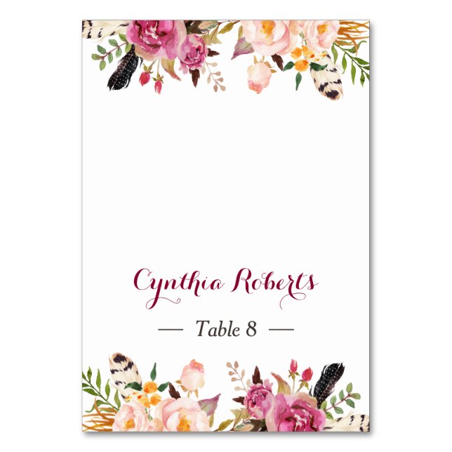 Stylo Boho Floral Feather Mariage Carte Place (Par défaut)