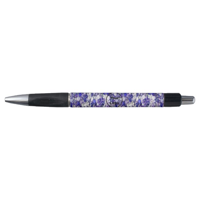 Stylo Boules en cristal de verre bleu et clair personnal (Devant)