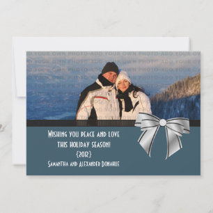 Stylo Bow Holiday Photo Carte Plat, Bleu foncé