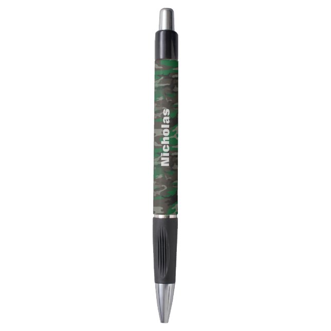Stylo Camouflage Brown gris vert Motif Nom personnalisé (Devant (Vertical))