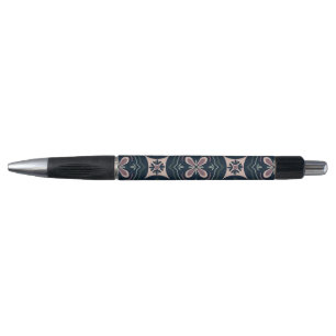 Stylo carreaux géométriques floraux de couleur terreuse