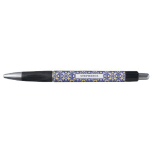 Stylo Carreaux méditerranéens Motif bleu et jaune