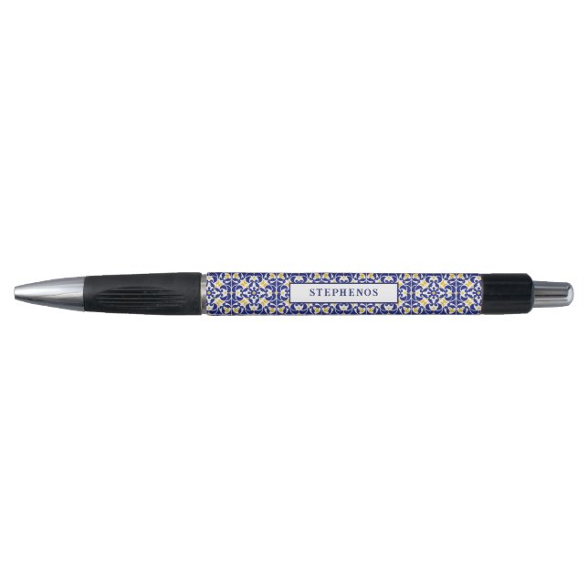 Stylo Carreaux méditerranéens Motif bleu et jaune (Devant)