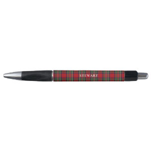 Stylo Carreaux Noir Rouge Stewart Tartan Personnalisé