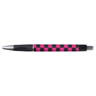 Stylo Carrés à carreaux rose vif noir géométrique rétro