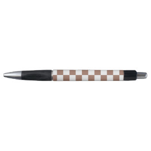 Stylo Carrés Checker mocha brun blanc géométrique rétro
