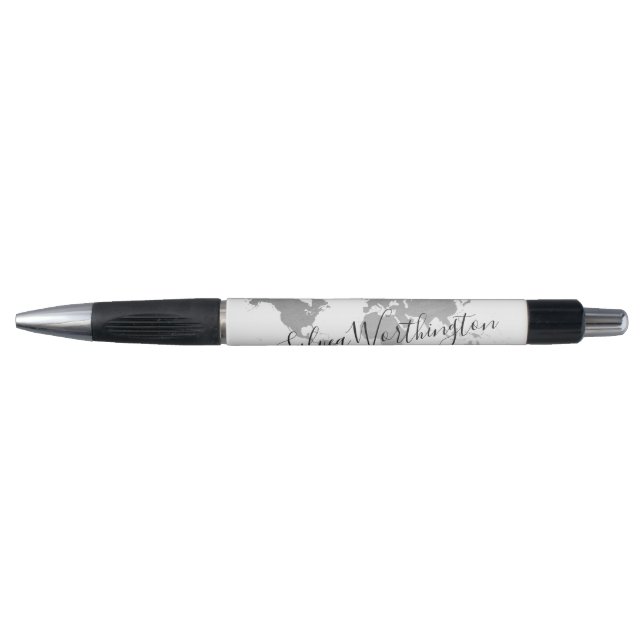 Stylo Carte du monde Voyage Silence Gris Noir Blanc Pers (Devant)