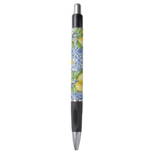Stylo Citron sicilien, carreau en maiolique bleue