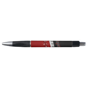 Stylo Clés et notes de piano noir rouge élégant