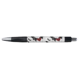 Stylo Coeur d'Halloween avec ailes de chauve-souris noir