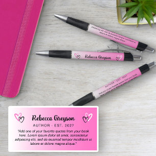 Stylo Coeurs roses Publié Romance Auteur Citation
