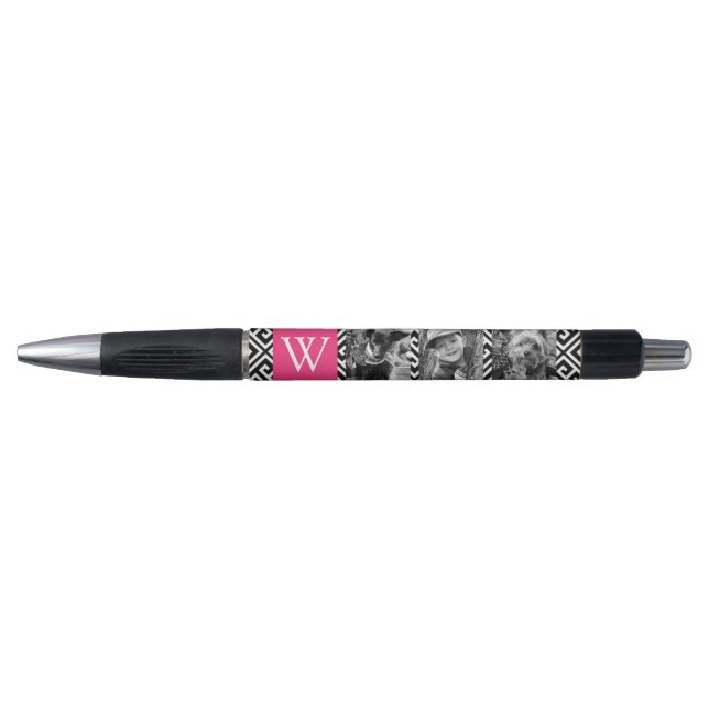 Stylo Collage photo Fuchsia Greek Key et Monogram (Devant)