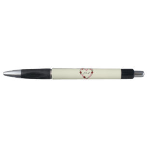 Stylo Crème avec un centre floral rose et rouge