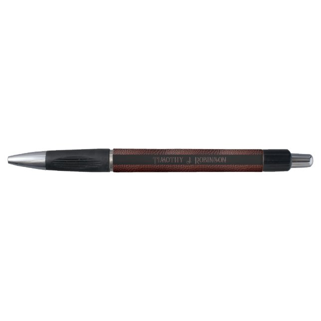 Stylo Cuir Brun Faux Personnalisé en Relief (Devant)