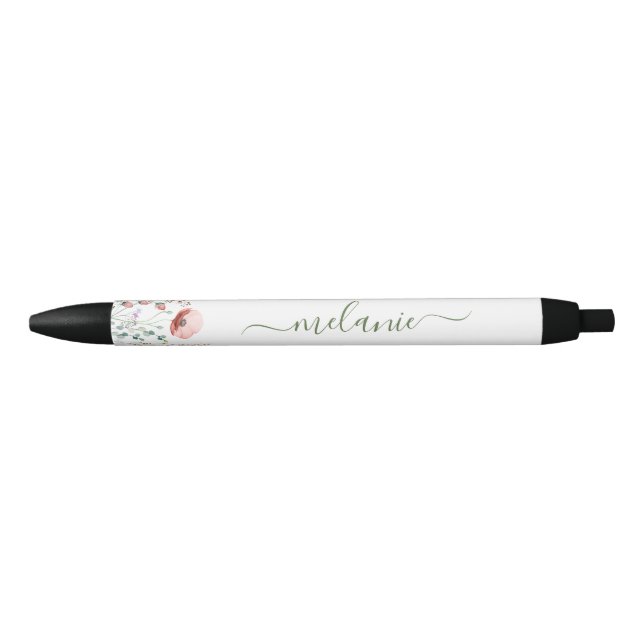 Stylo de nom de script personnalisé Boho Fleurs sa (Devant)