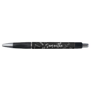 Stylo Deux noms couple motif monogramme noir gris blanc