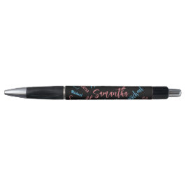 Stylo Deux noms couples motif monogramme bleu rose clair