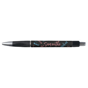 Stylo Deux noms couples motif monogramme bleu rose clair