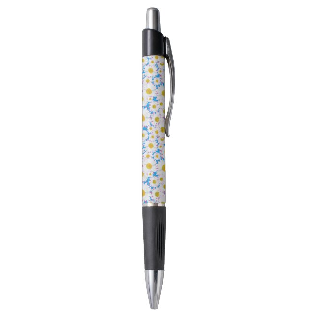 Stylo Ditzy Daisy Daisy sur Blue Custom Grip Pen (Bas (Vertical))