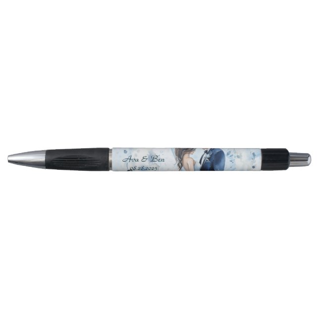 Stylo Dusty Blue Alcohol Ink Bride & Groom Mariage (Devant)
