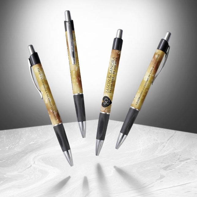 Stylo Élégant 50e anniversaire de Mariage d'or (Elegant 50th Golden Wedding Anniversary Pens Cover Photo)
