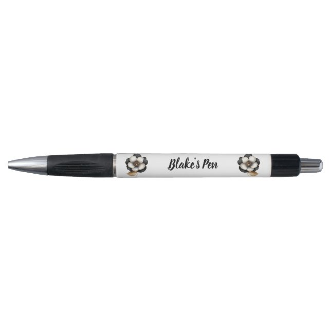Stylo Elégant Aquarelle Noir Nom Floral (Devant)