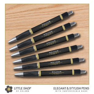 Stylo Élégant Monogramme d'or noir