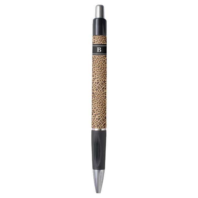 Stylo Élégant Monogramme Empreinte de léopard (Devant (Vertical))