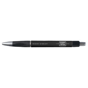 Stylo Élégant Monogramme noir moderne Nom personnalisé M