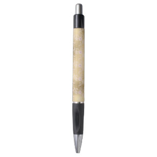 Stylo Elégante dentelle florale rose et or