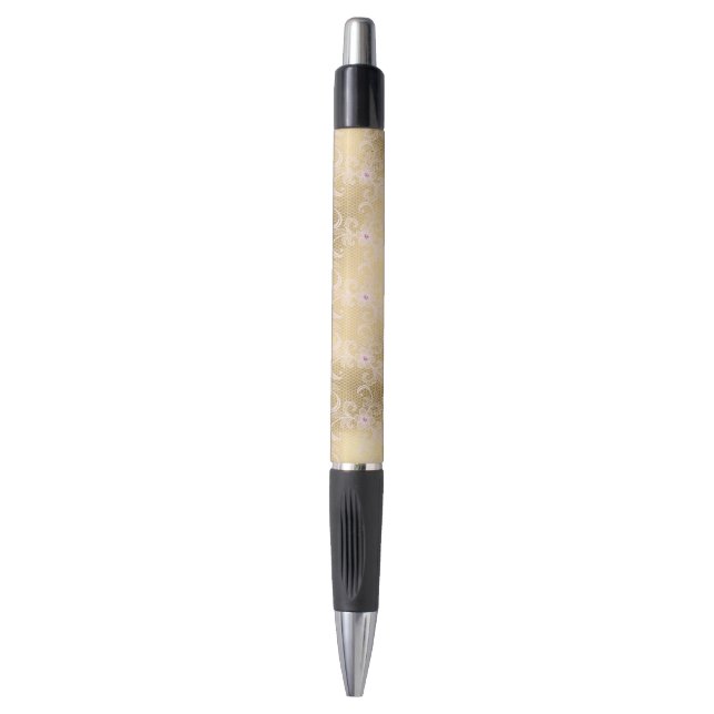 Stylo Elégante dentelle florale rose et or (Devant (Vertical))