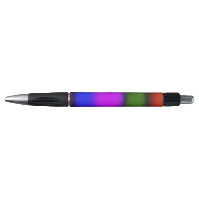 Stylo en caoutchouc orange, bleu néon, violet, ver (Devant)