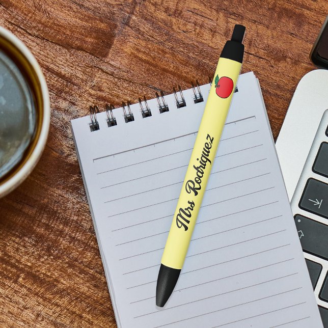 Stylo enseignant avec nom et illustration Apple (Créateur téléchargé)