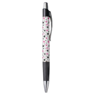 Stylo Étoiles Roses Argent Noir