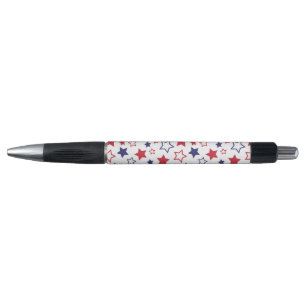 Stylo Étoiles rouges et bleues, 4 juillet, fond blanc