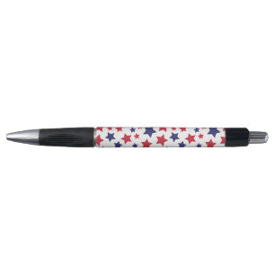 Stylo Étoiles rouges et bleues, 4 juillet, fond blanc