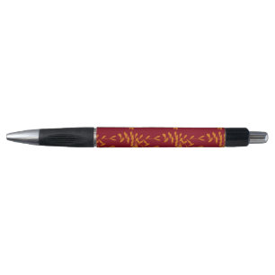 Stylo Feuilles de branches de silhouette orange sur roug