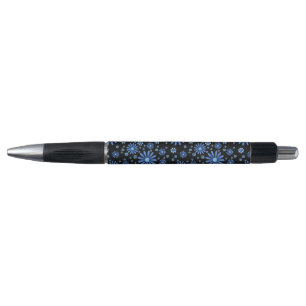 Stylo Fleur de pouvoir bleu et noir rétro floral