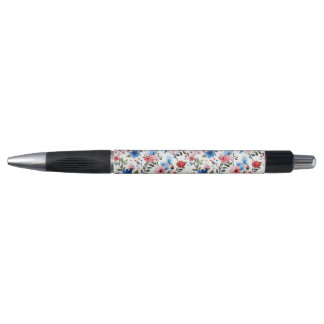Stylo Fleurs bleues et rouges