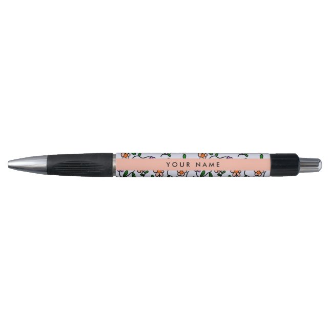 Stylo Fleurs colorées, Arrière - plan bleu, Orange (Devant)