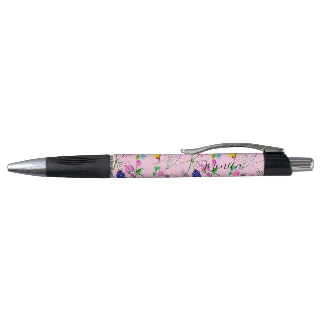 Stylo Fleurs sauvages délicats dans les aquarelles roses (Haut)