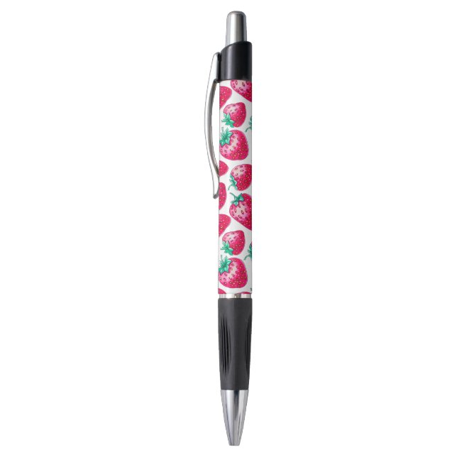 Stylo Fraise rose sur l'arrière - plan blanc (Haut (Vertical))