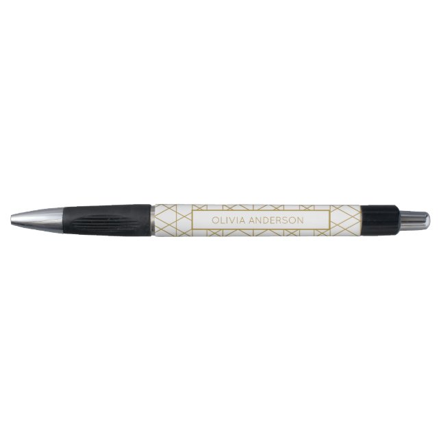 Stylo Géométrique Or moderne, chic et élégant avec nom (Devant)