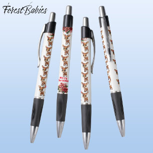 Stylo Graphisme de poinsettia de renne de Noël, blanc