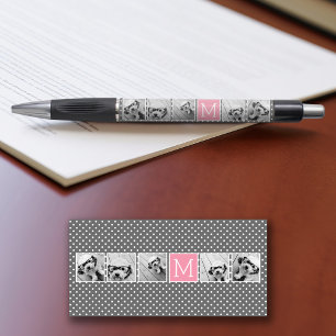 Stylo Gris et Rose 5 Collage de Photos avec Monogramme
