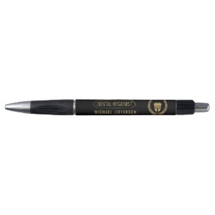 Stylo Hygiéniste dentaire - dent - noir et or