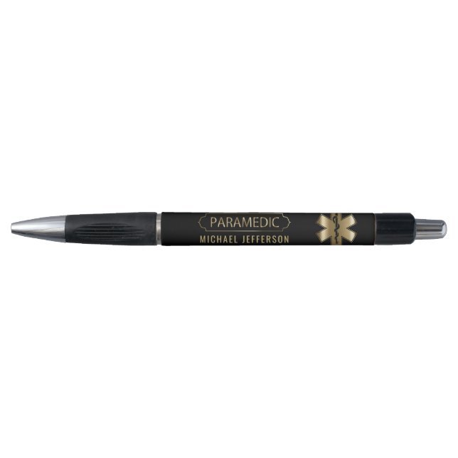 Stylo Infirmier - symbole Médicale - noir et or (Devant)