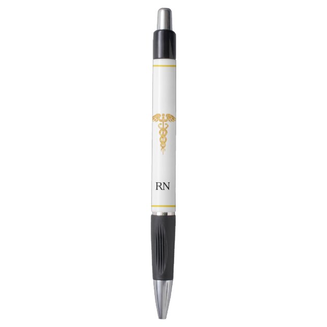 Stylo Infirmière Monogramme & Golden Caduceus en blanc (Devant (Vertical))
